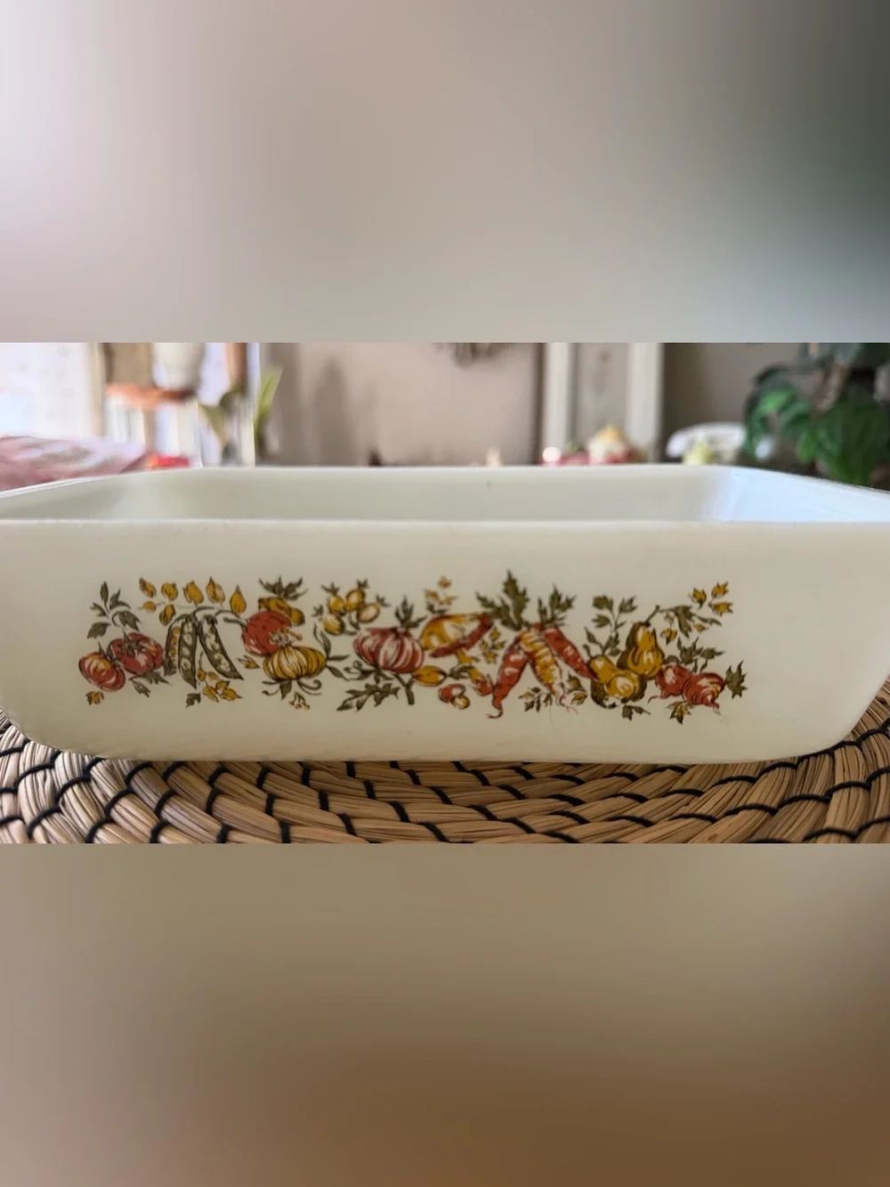 Vintage ANCHOR HOCKING FIRE KING LOAF PAN 441 ONE QUART VEGETABLE HARVEST 5 X 9